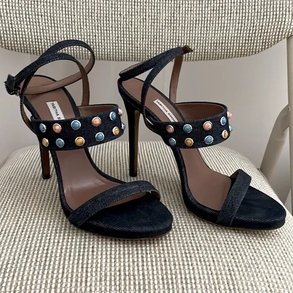 Tabitha Simmons, Studded denim heels, 38.5 (US 7.5) - Picture 1 of 5